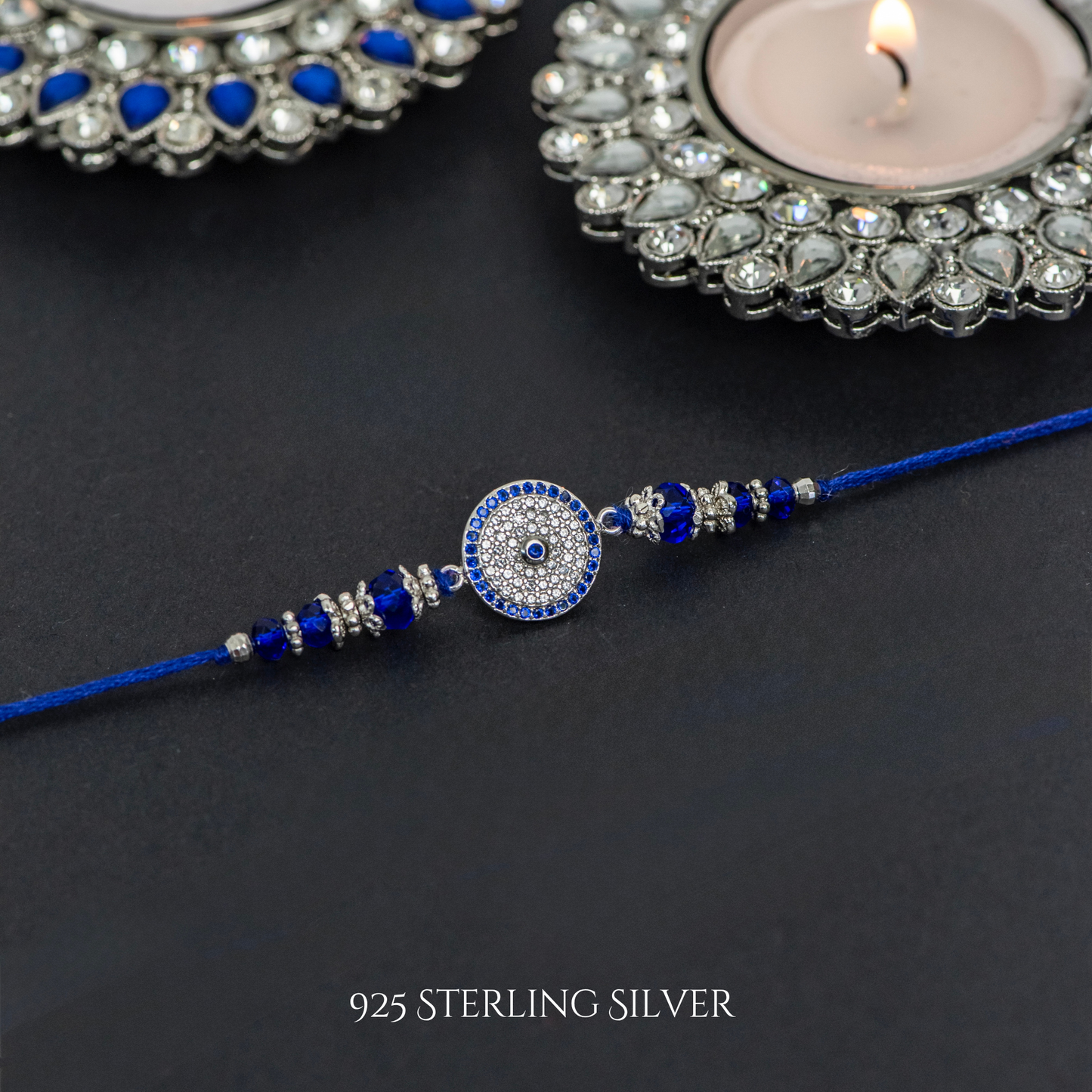 Evil Eye with Rudraksh 925 Sterling Silver Designer Rakhi Bracelet