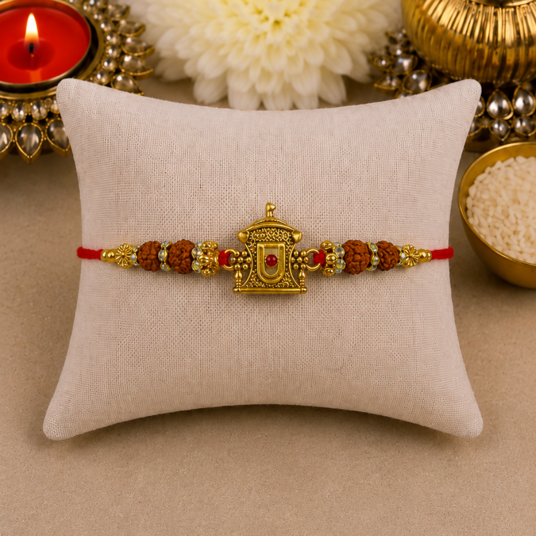 Swaminarayan Mandir with Rudraksh  Designer Rakhi