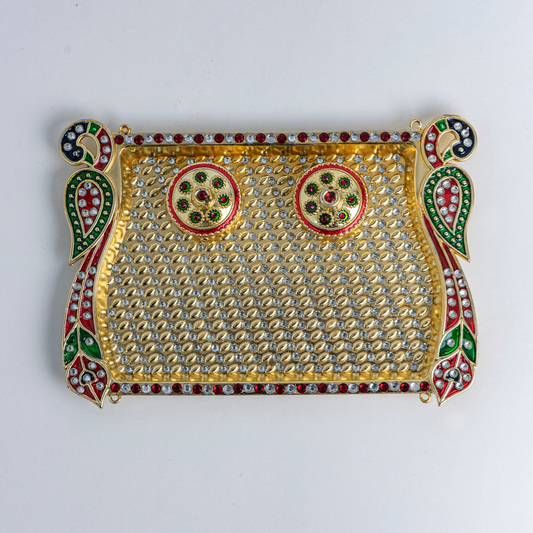 Rectangular Red & Gold Peacock Plastic Tray