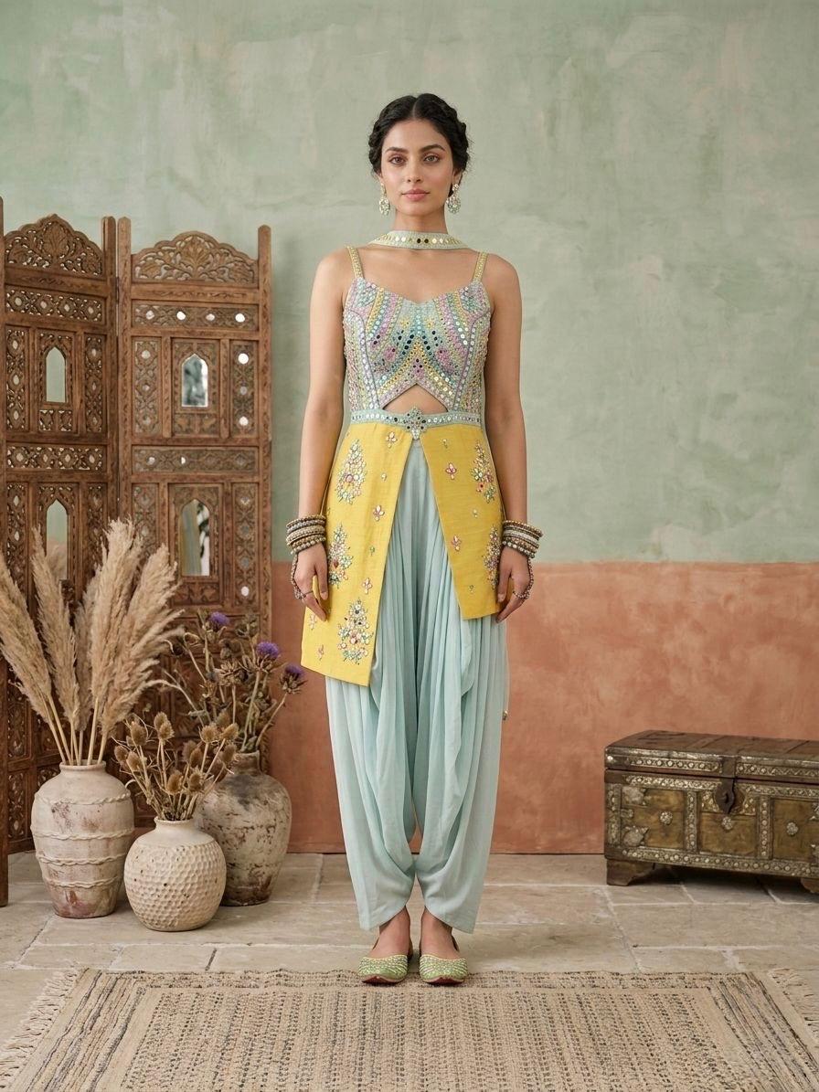 Pastel Embroidered Dhoti Set