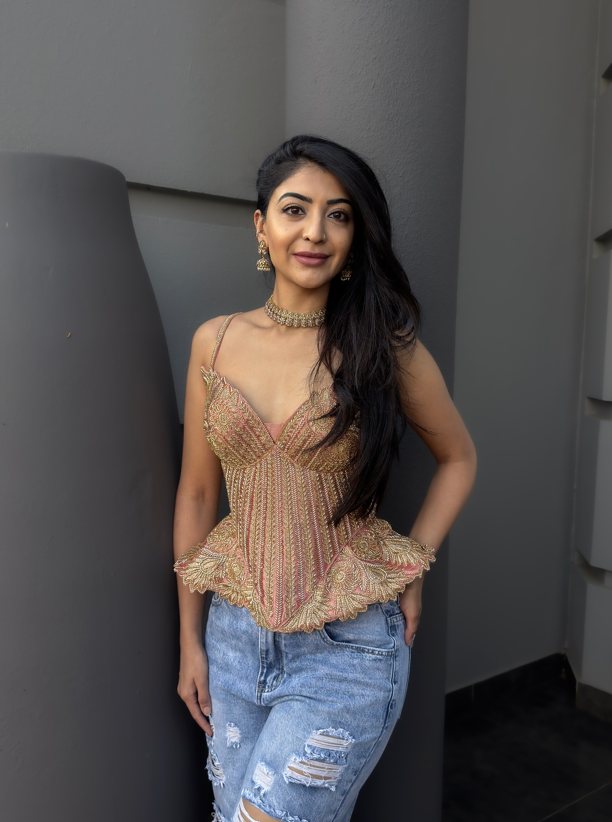 Dusty Pink and Champagne Designer Blouse