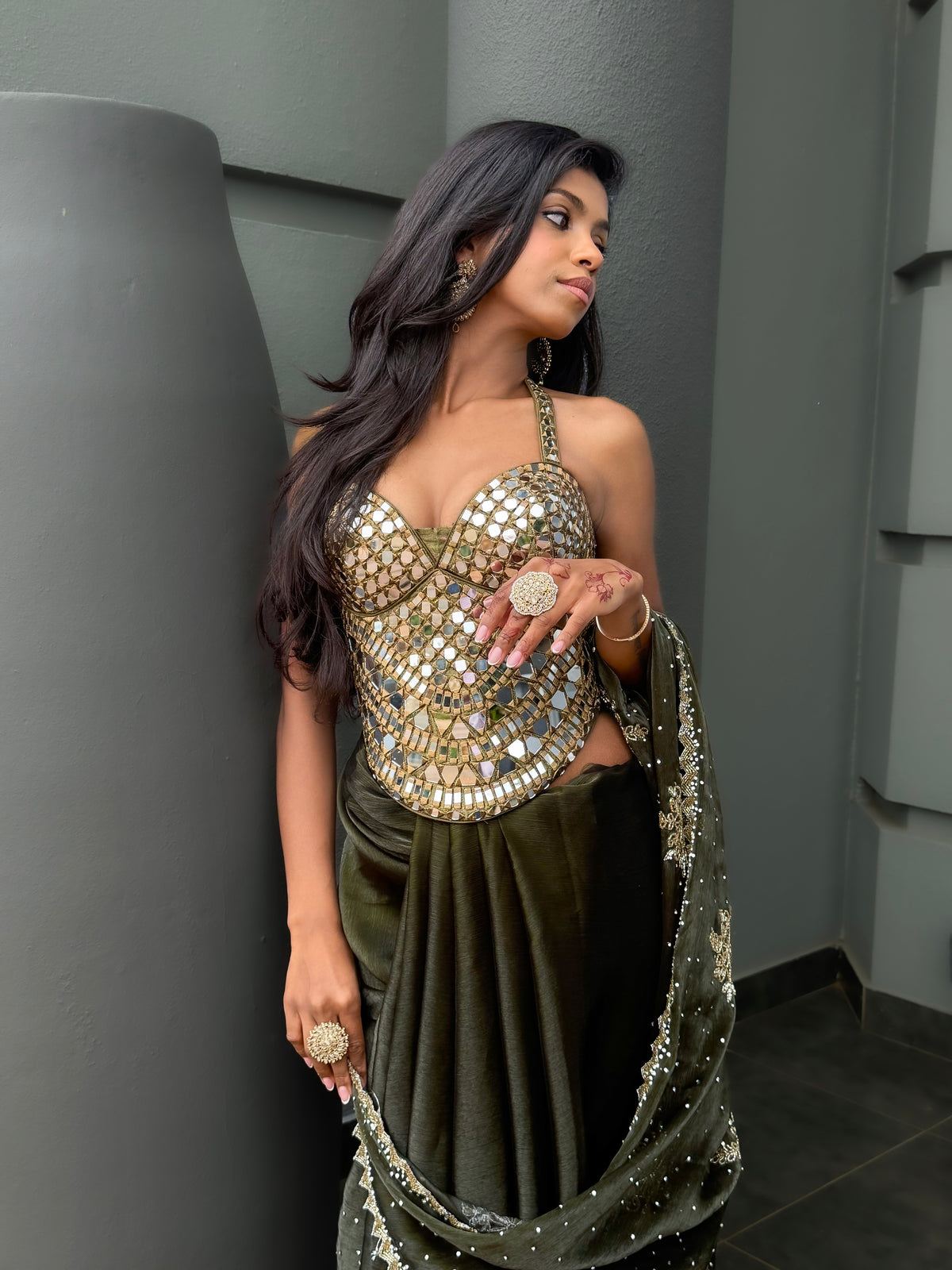 Mehndi Green Corset Designer Ablah Work Blouse