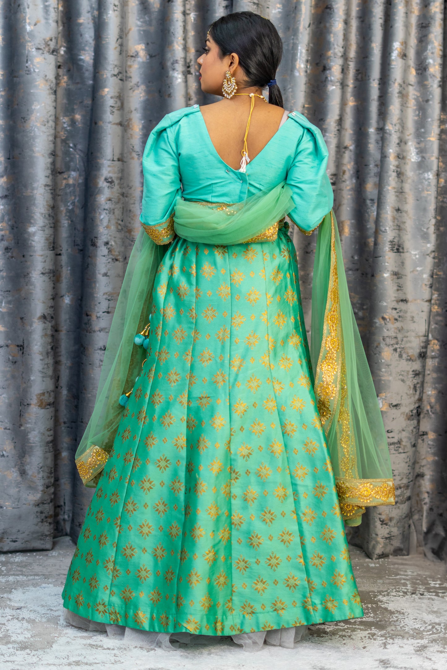 Teal Brocade Lehenga Set