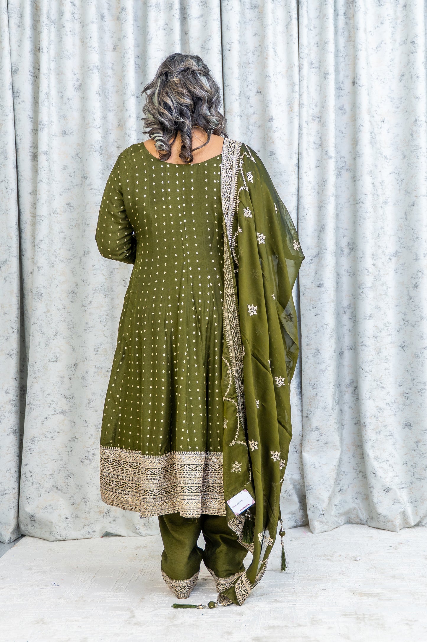 Mehendi Green Chinon Silk Punjabi Set With Embroidery