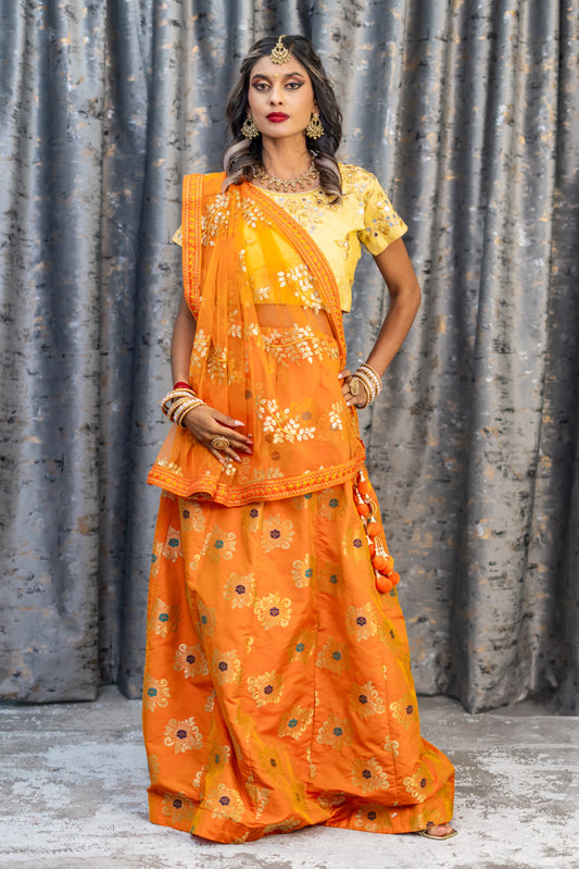 Orange Brocade Lehenga Set