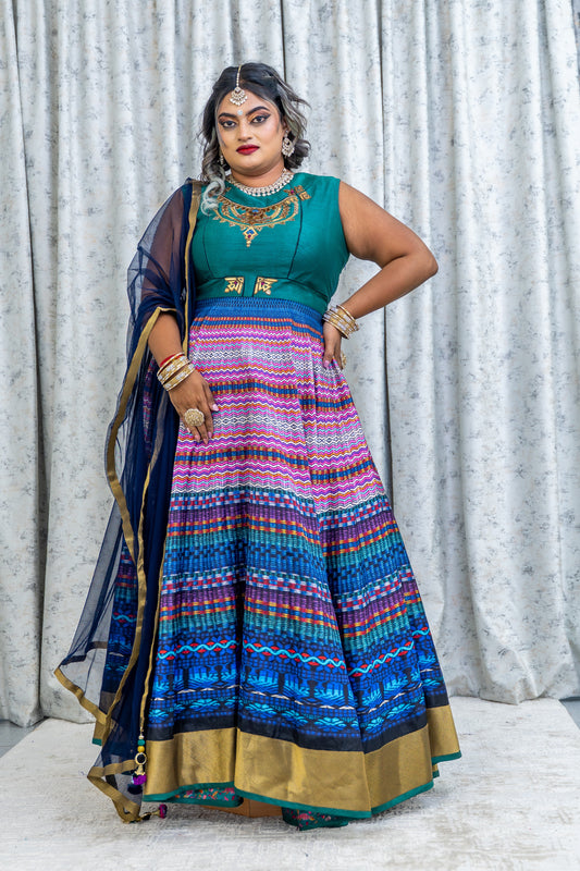 Colourful Printed Raw Silk Punjabi Set