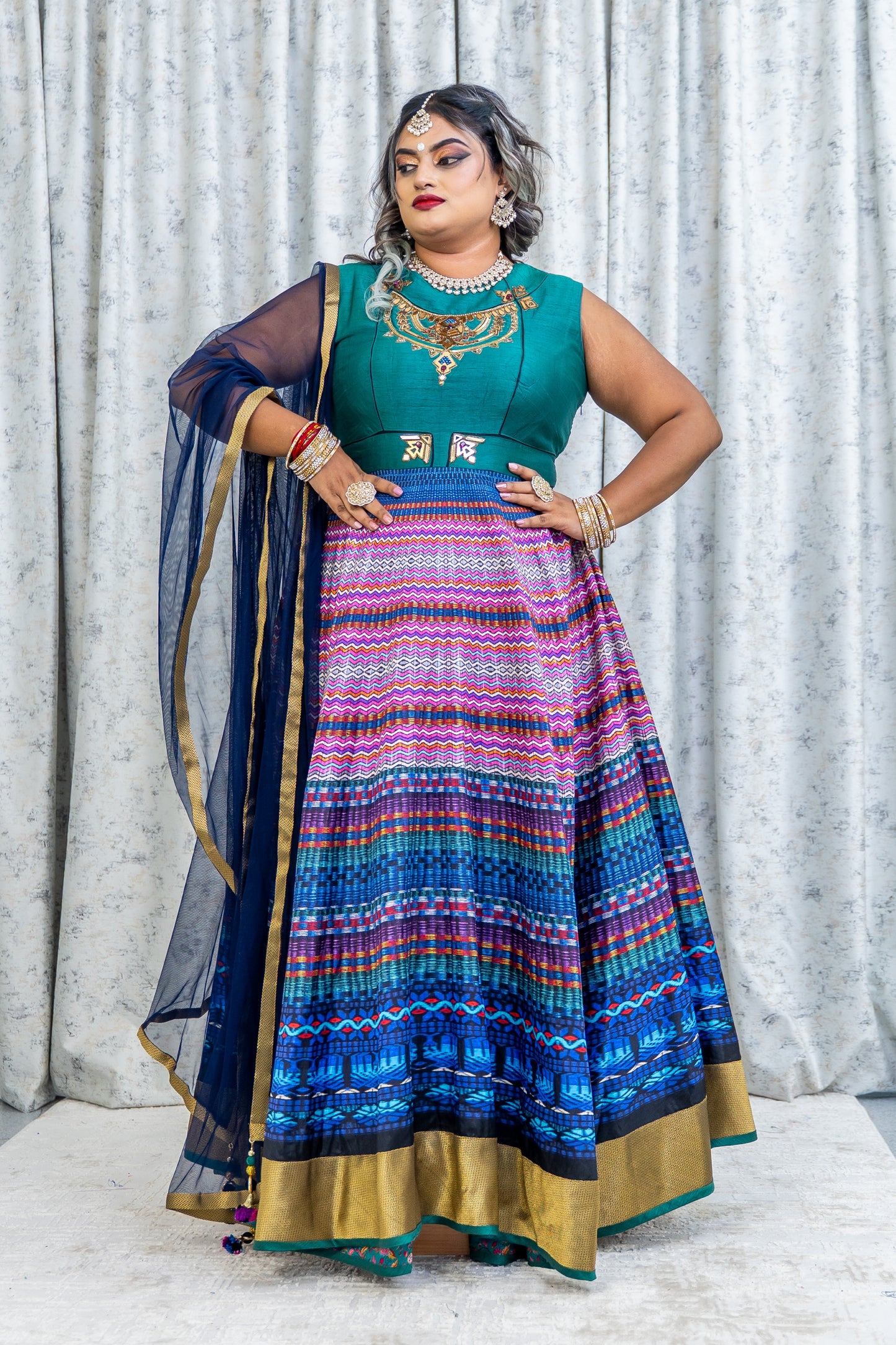 Colourful Printed Raw Silk Punjabi Set