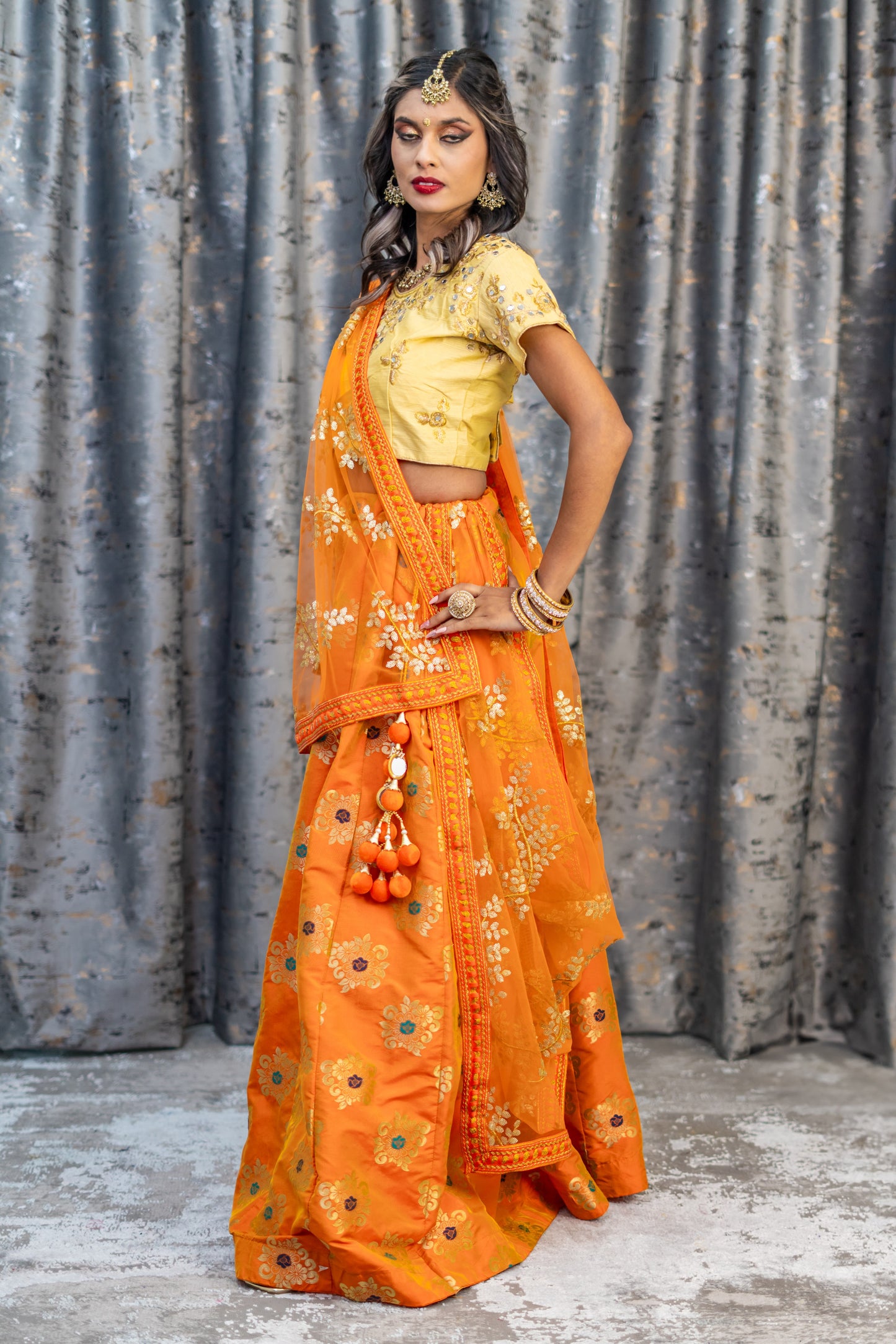 Orange Brocade Lehenga Set