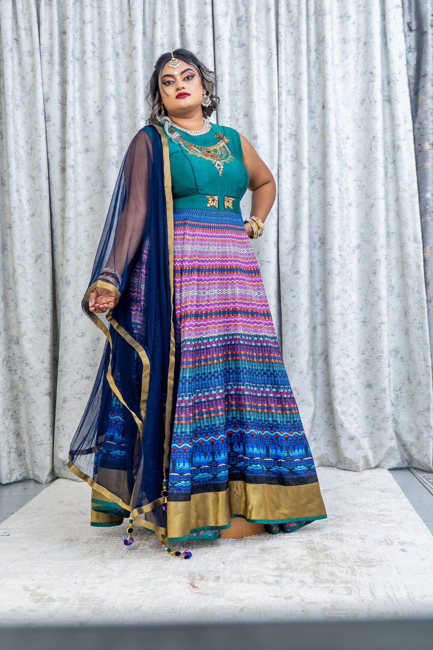 Colourful Printed Raw Silk Punjabi Set