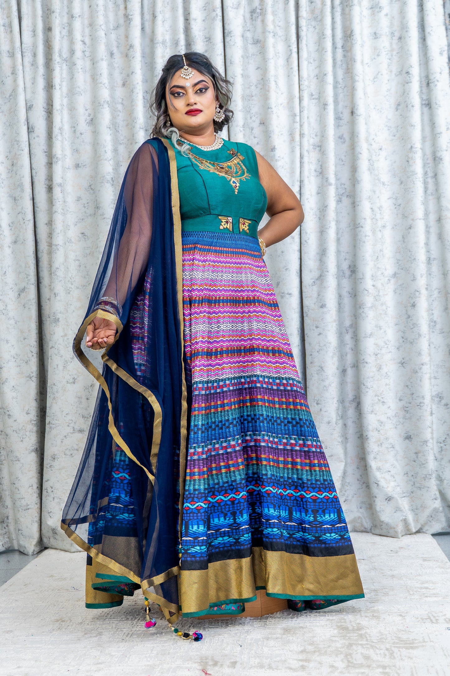 Colourful Printed Raw Silk Punjabi Set