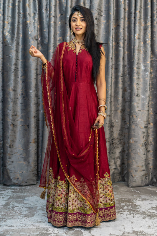Maroon Raw Silk Punjabi Set