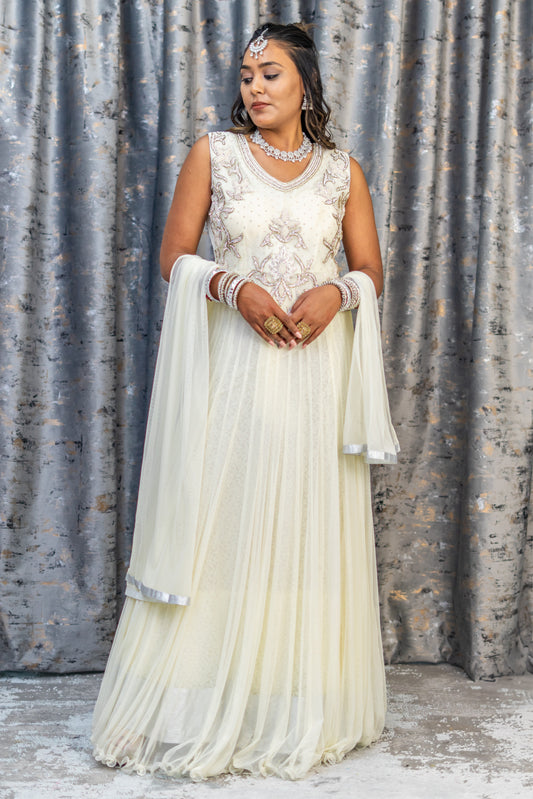 White Net Punjabi Set with Swarovski Stone Work