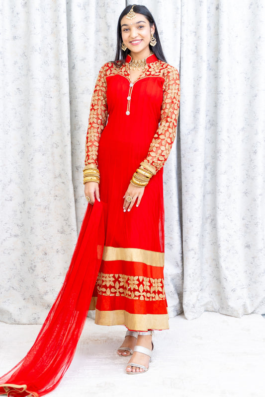 Red Net Punjabi Set