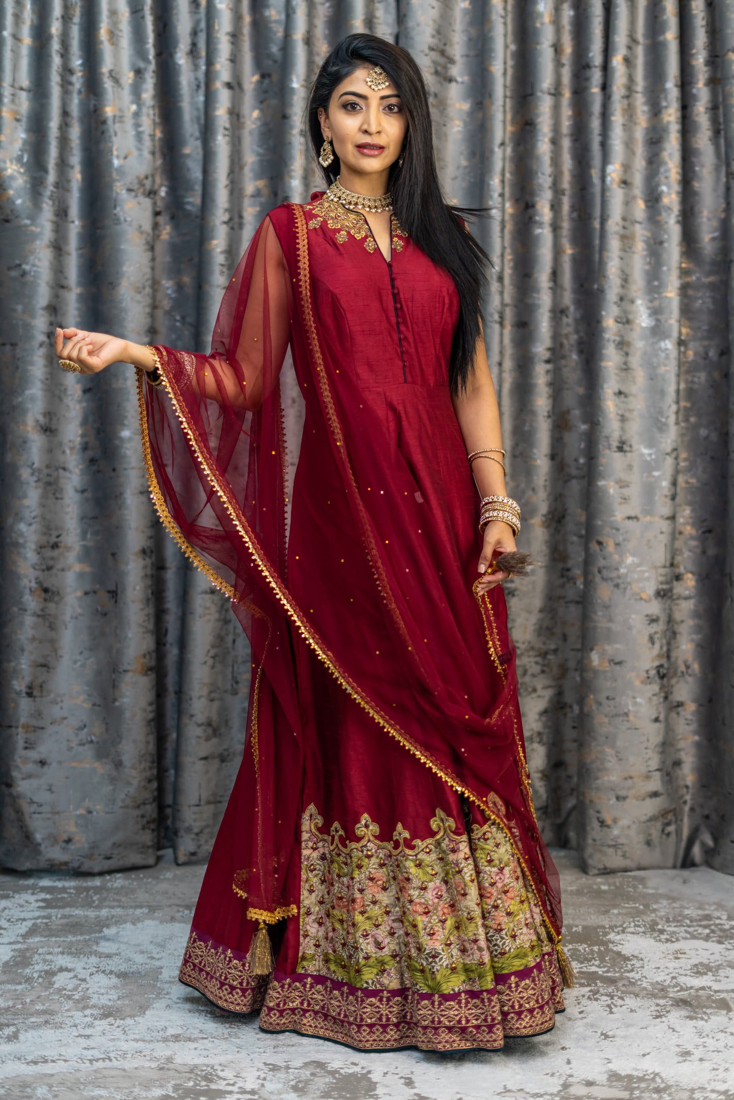 Maroon Raw Silk Punjabi Set