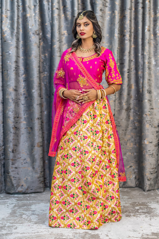 White Colourful Cotton Lehenga Set with Embroidery