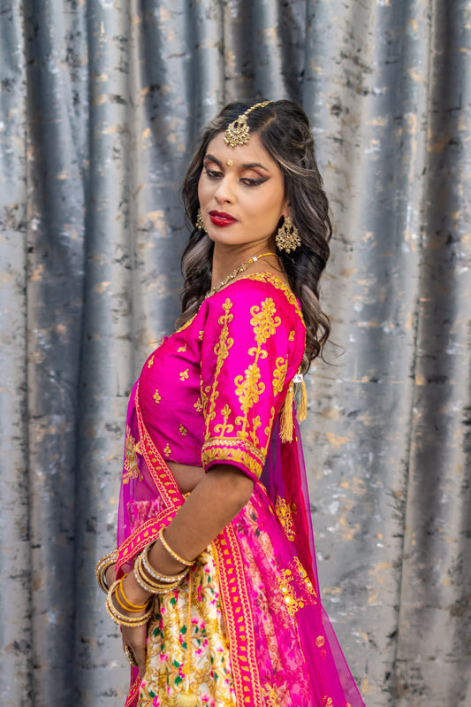 White Colourful Cotton Lehenga Set with Embroidery