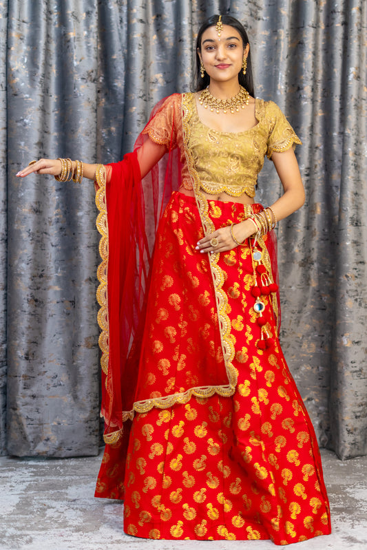 Red Brocade Lehenga Set