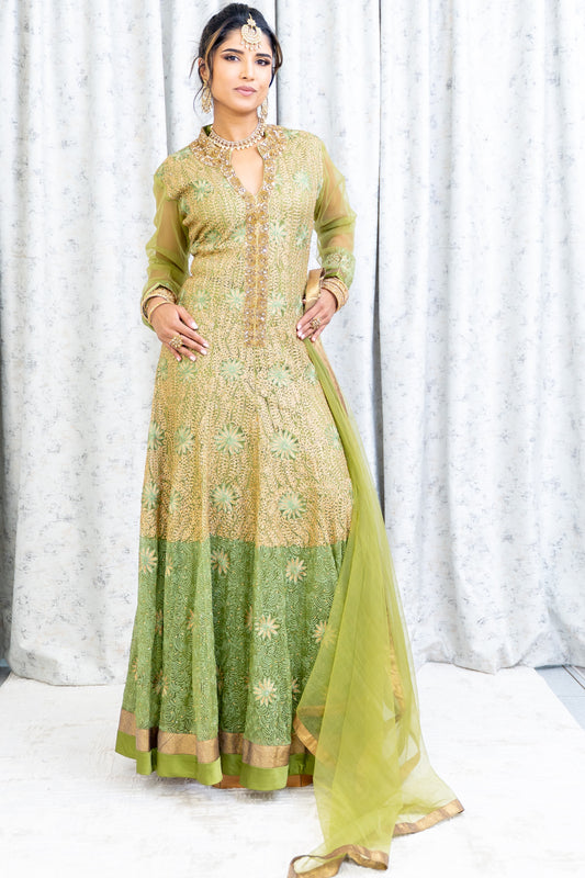Green Ombre Embroidery Punjabi Set