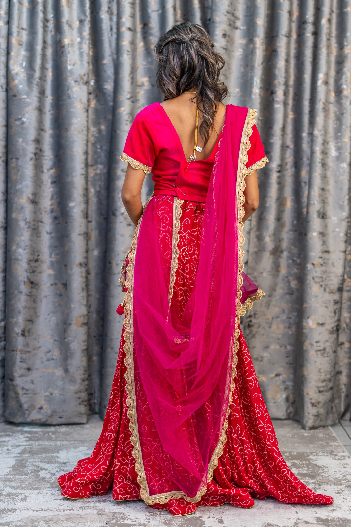 Pink Chiffon Bandhani Printed Lehenga Set