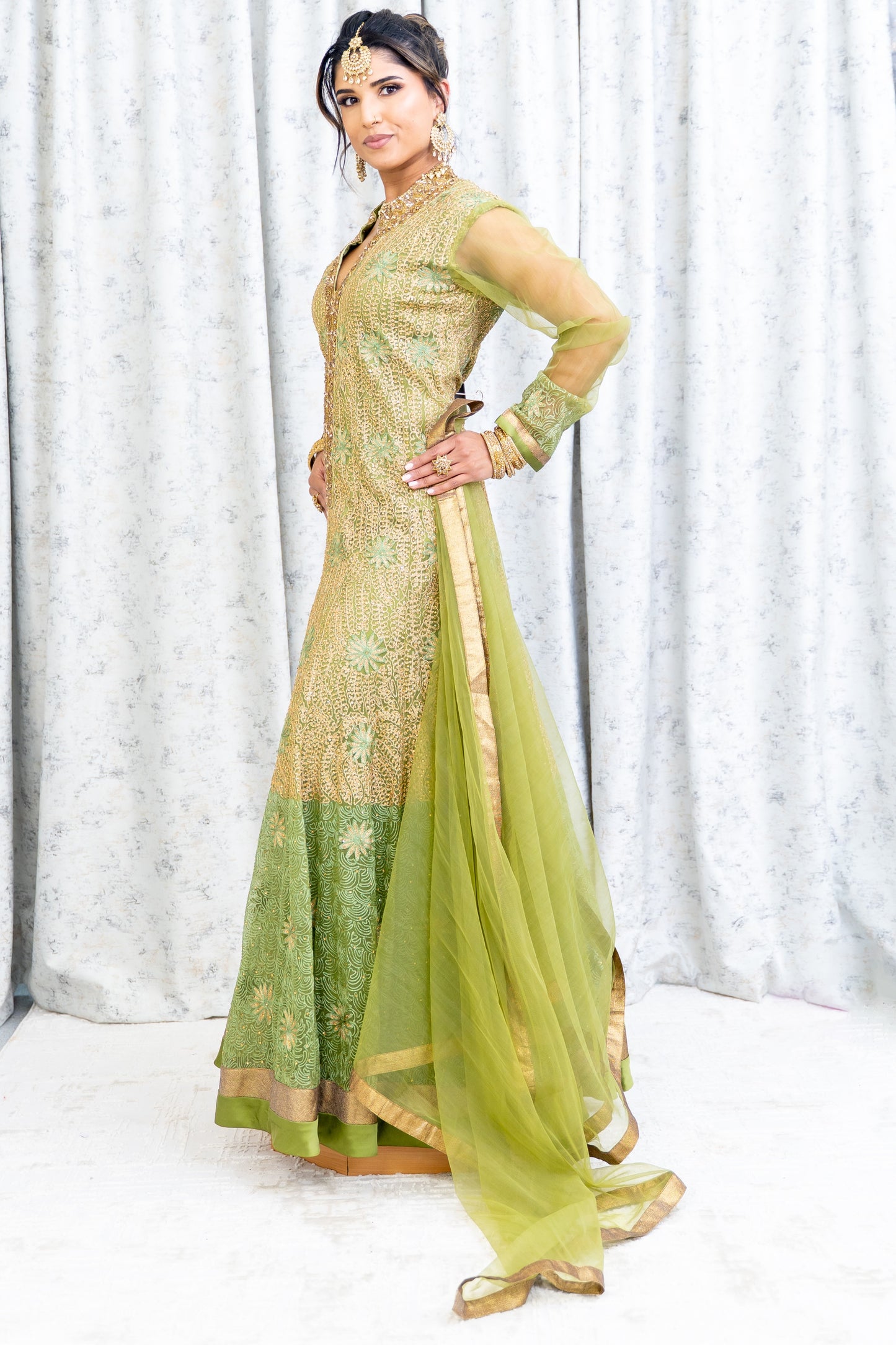 Green Ombre Embroidery Punjabi Set