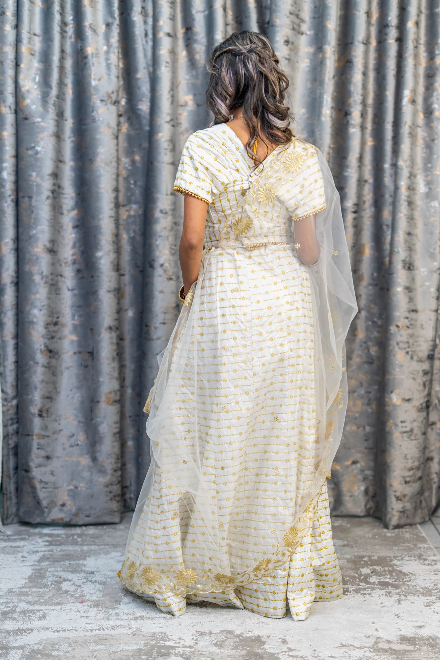 White Cotton Raw Silk Lehenga Set with Embroidery