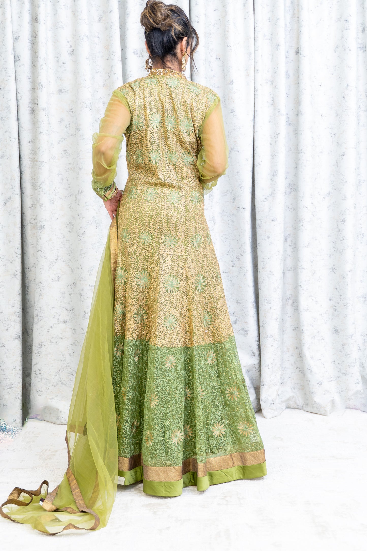 Green Ombre Embroidery Punjabi Set