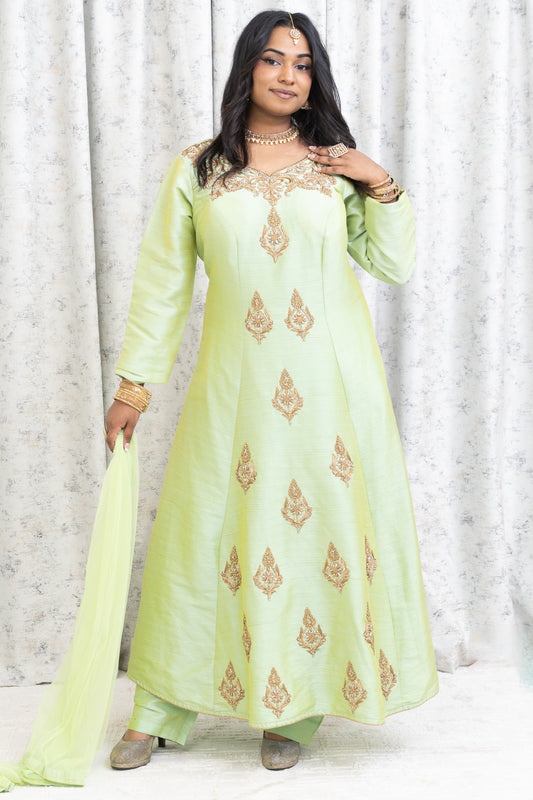 Light Green Raw Silk Punjabi Set