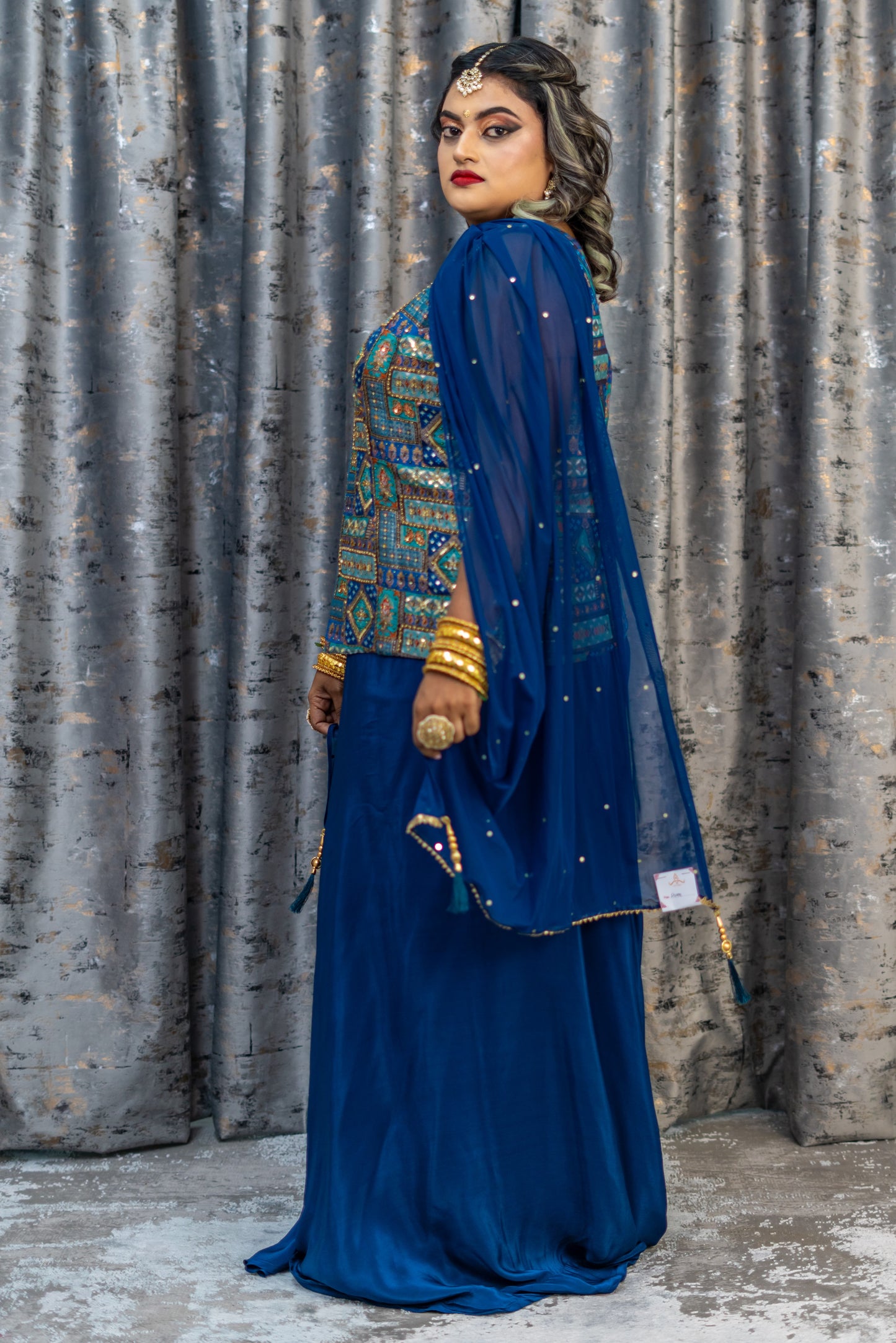 Royal Blue Brocade & Chinon Silk Punjabi Set