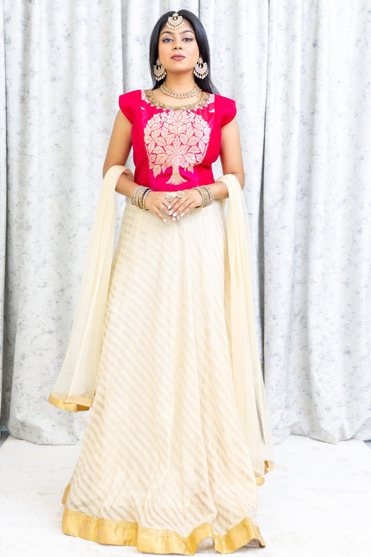 Cream Organza Punjabi Set with Pink