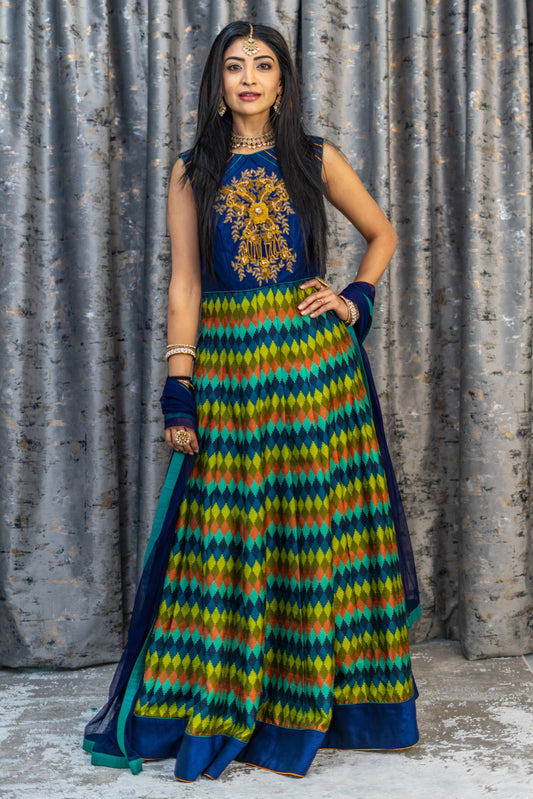 Colourful Raw Silk Punjabi Set