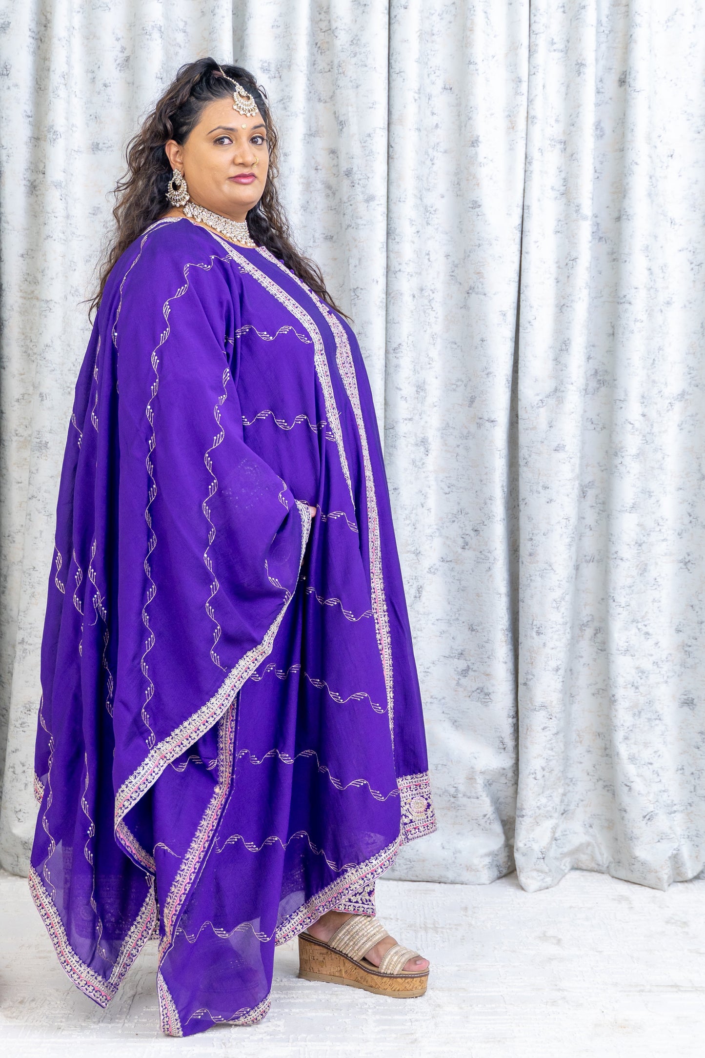 Purple Chinon Silk Punjabi