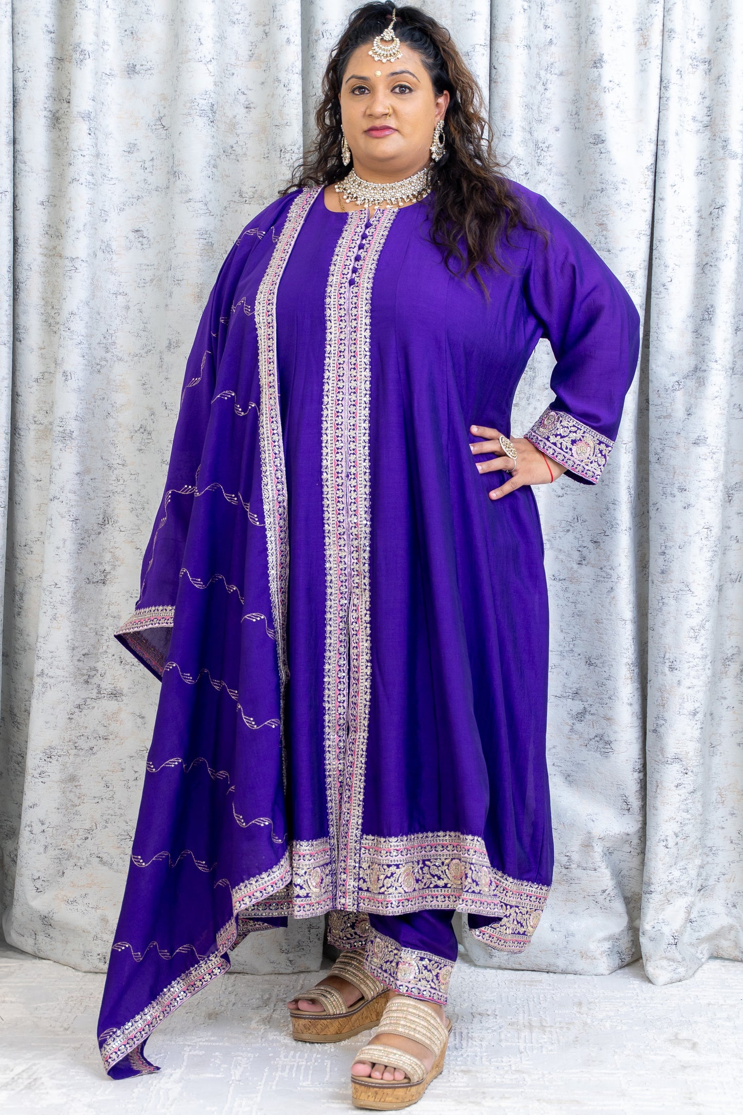 Purple Chinon Silk Punjabi