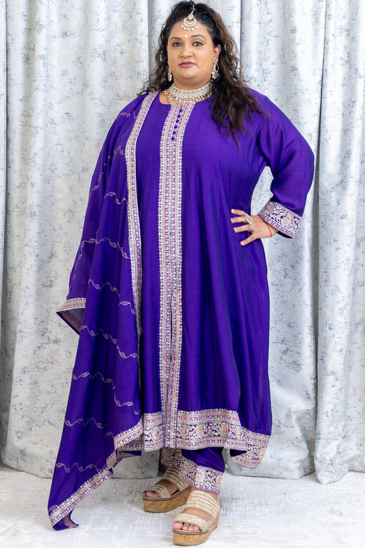 Purple Chinon Silk Punjabi