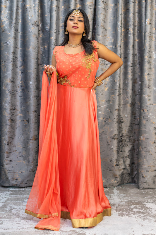 Peach Chinon Silk Punjabi Set
