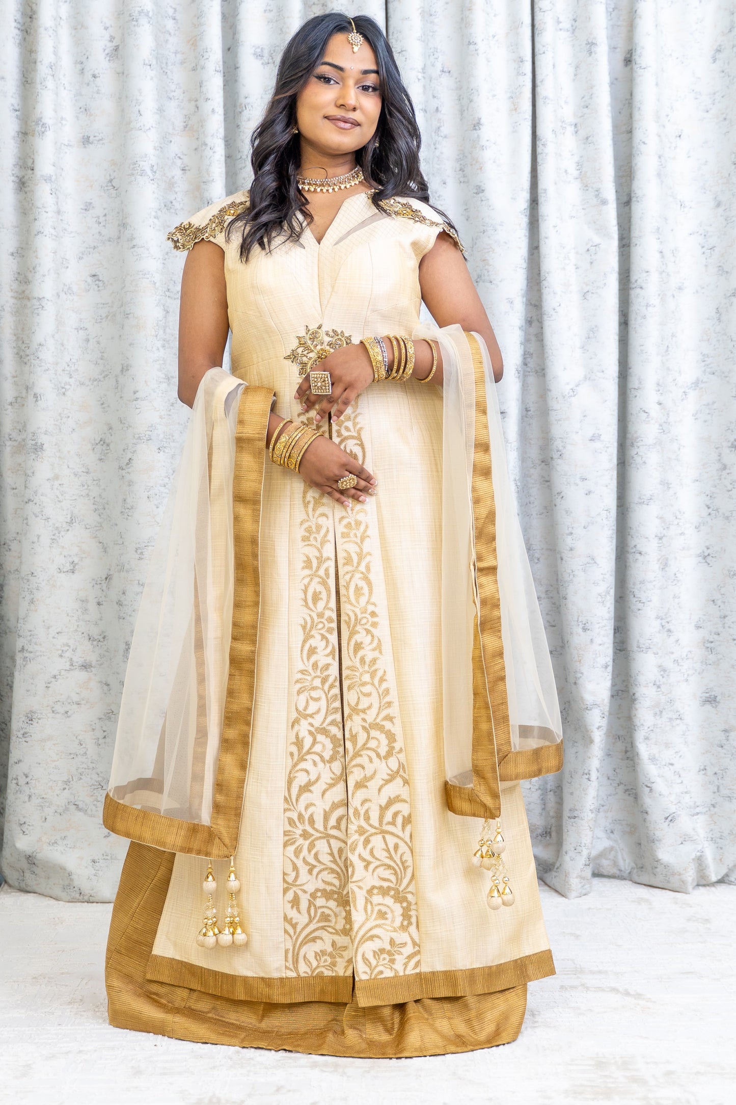 Cream Raw Silk Lehenga Set with Embroidery