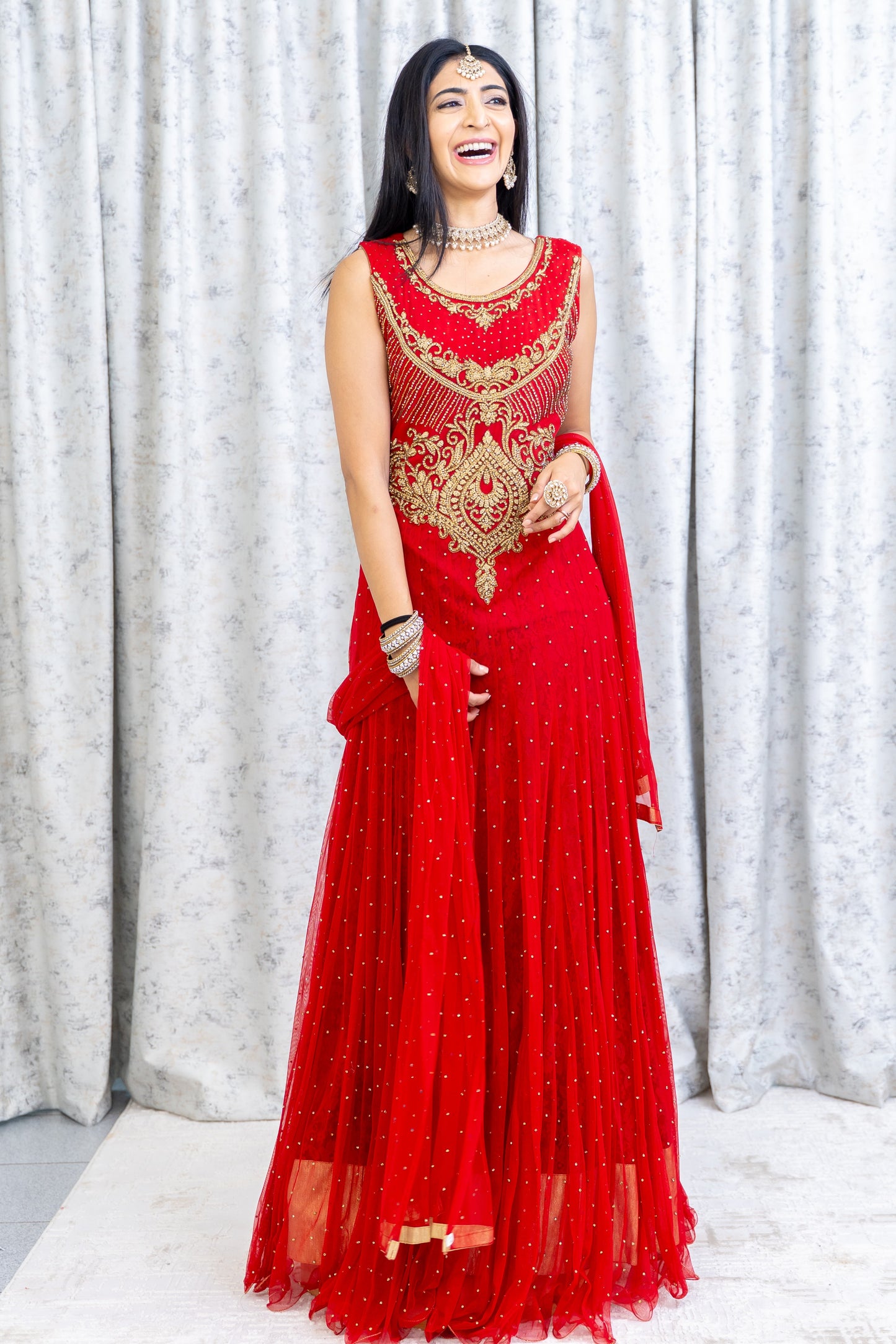 Red Net Punjabi Set with Swarovski Stone Work