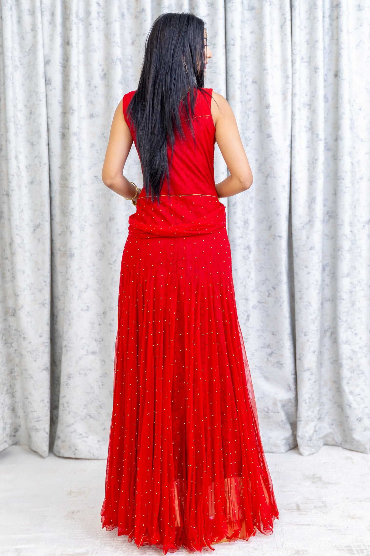Red Net Punjabi Set with Swarovski Stone Work