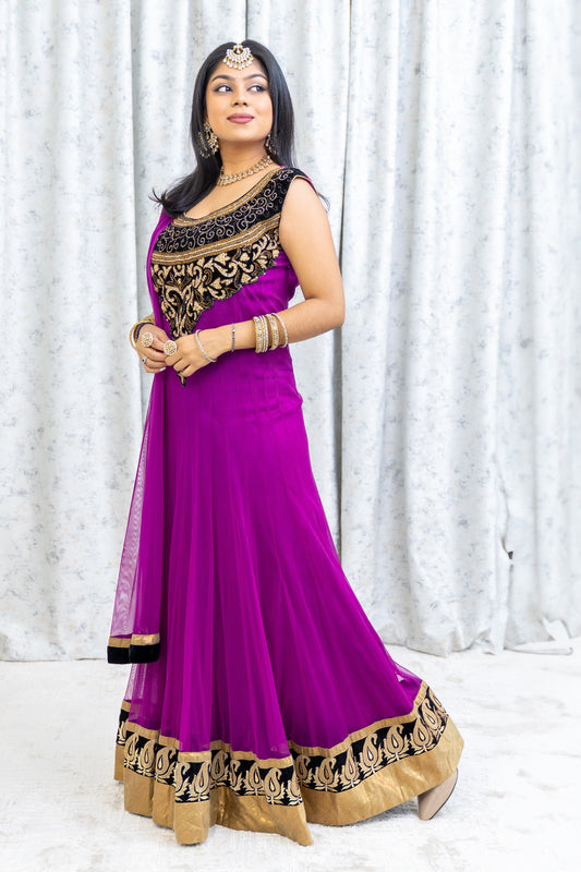 Purple Net Punjabi Set with Swarovski Stone Work