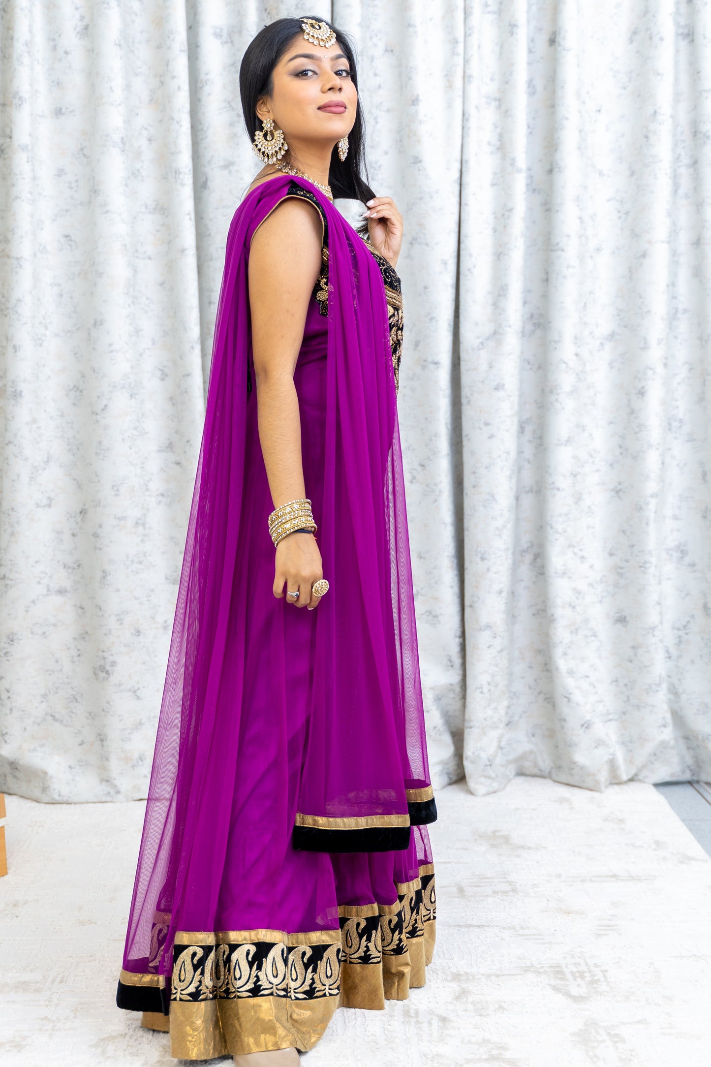 Purple Net Punjabi Set with Swarovski Stone Work
