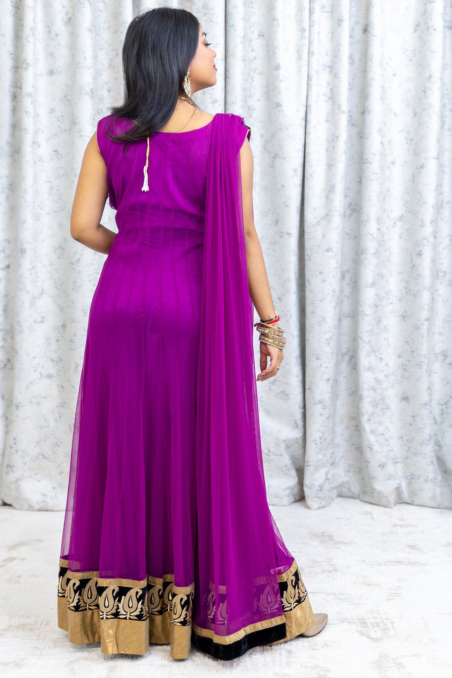 Purple Net Punjabi Set with Swarovski Stone Work