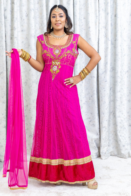 Pink Net Punjabi Set with Swarovski Stone Work
