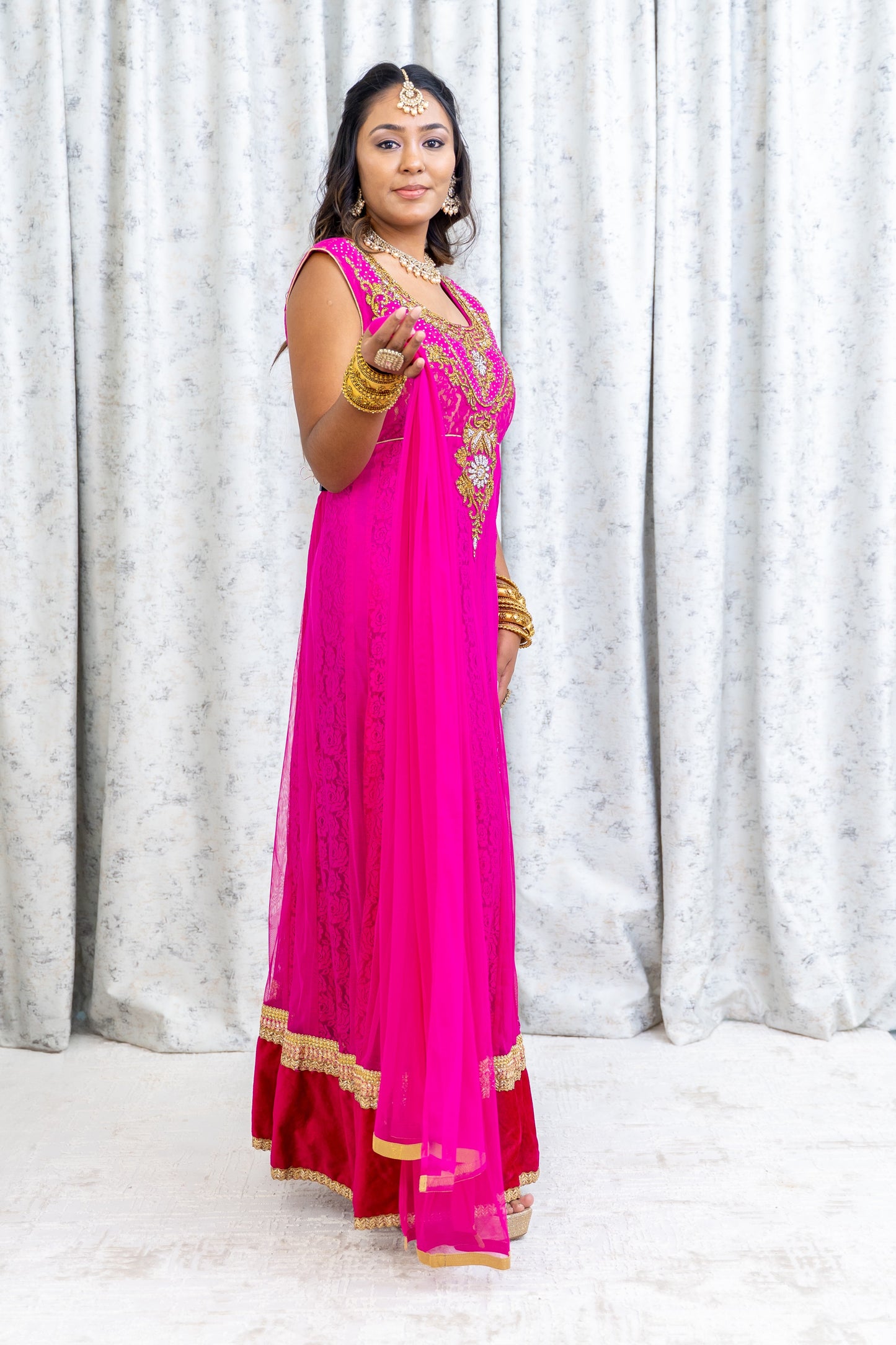 Pink Net Punjabi Set with Swarovski Stone Work