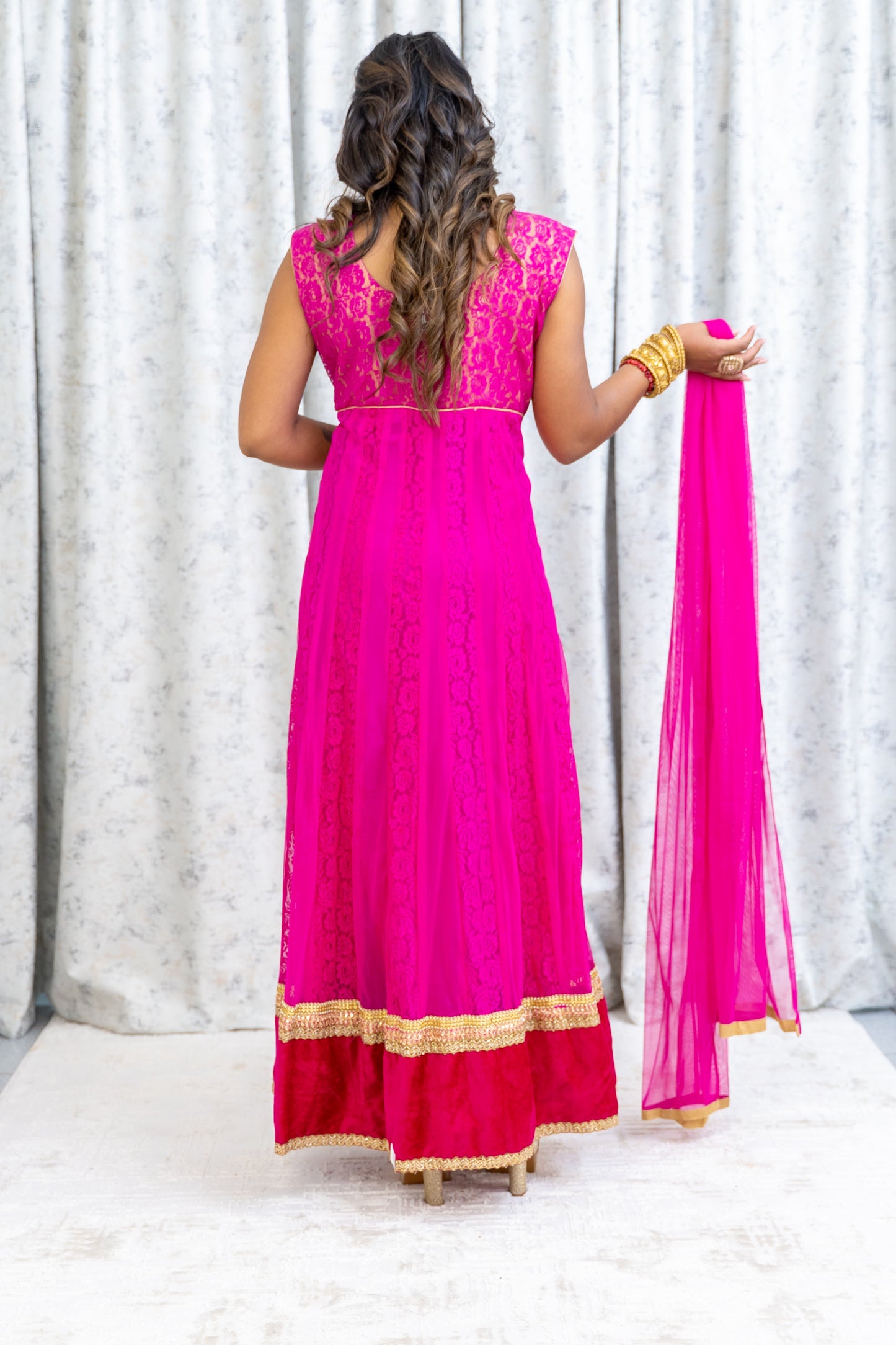 Pink Net Punjabi Set with Swarovski Stone Work