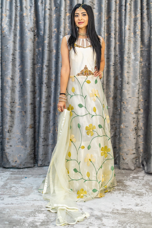 Off White Organza Anarkali Set