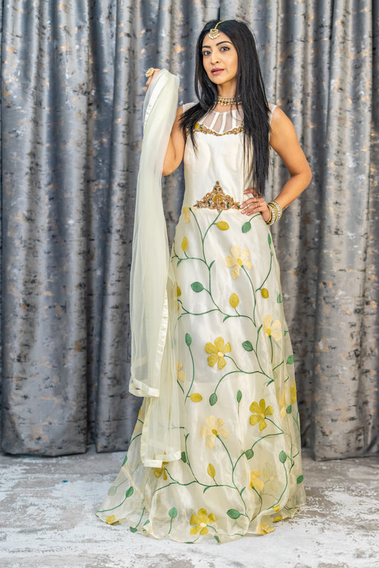 Off White Organza Anarkali Set