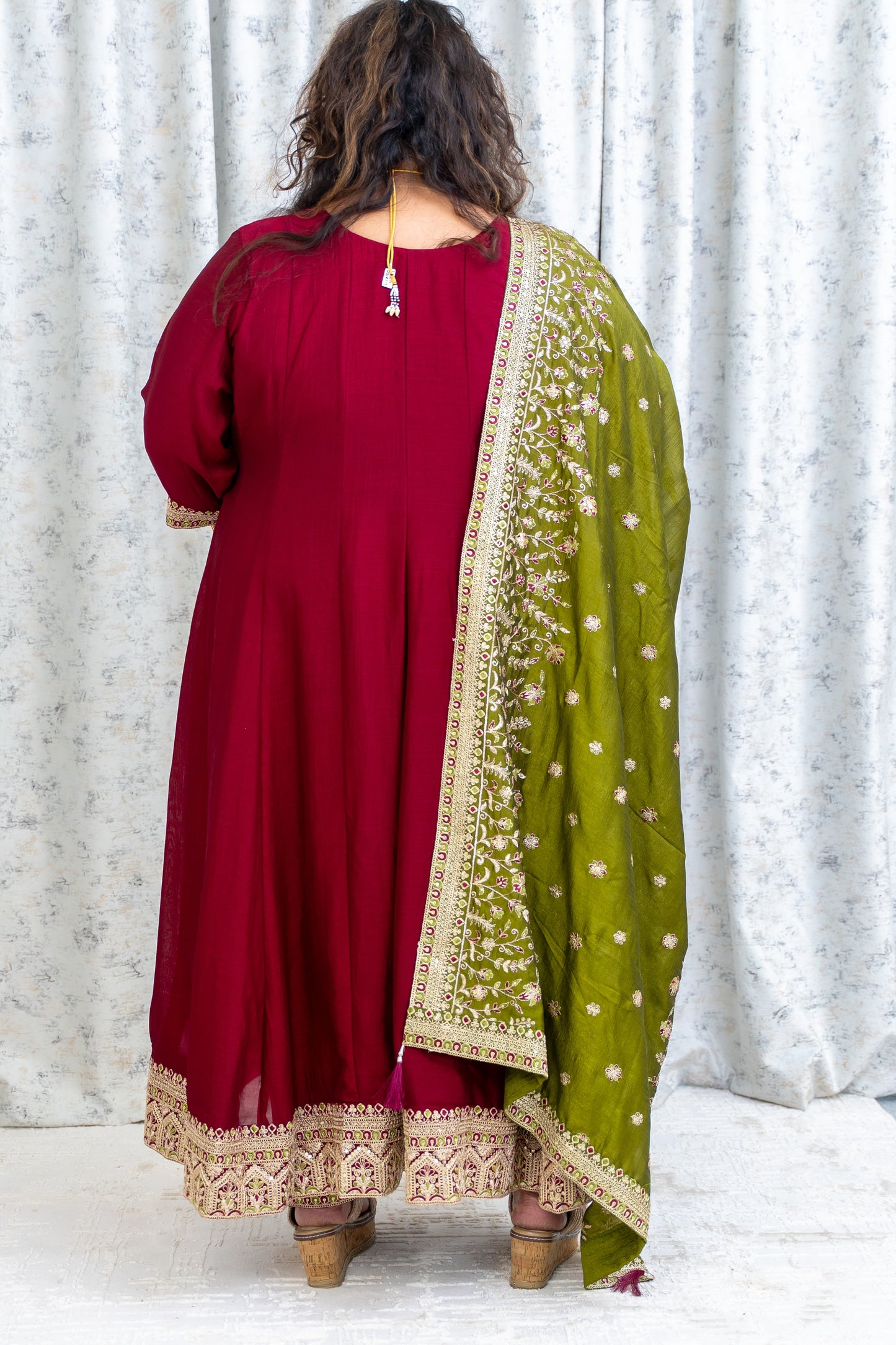 Maroon Chinon Silk Punjabi Set with Contrast Dupatta