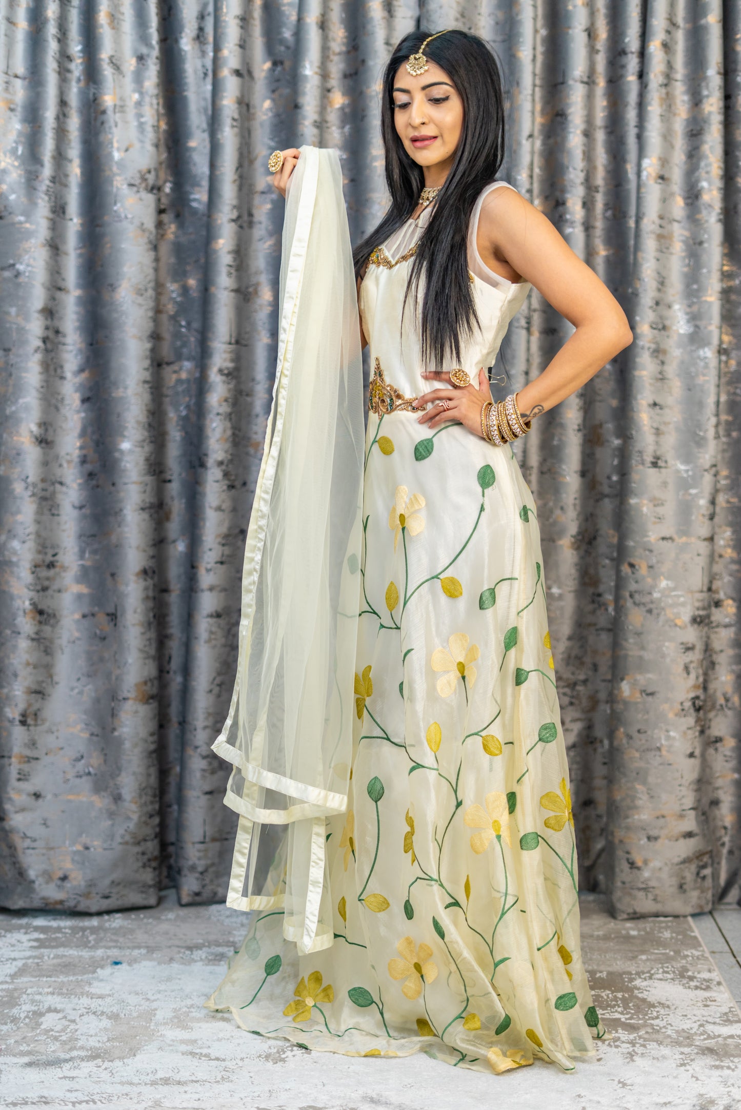 Off White Organza Anarkali Set