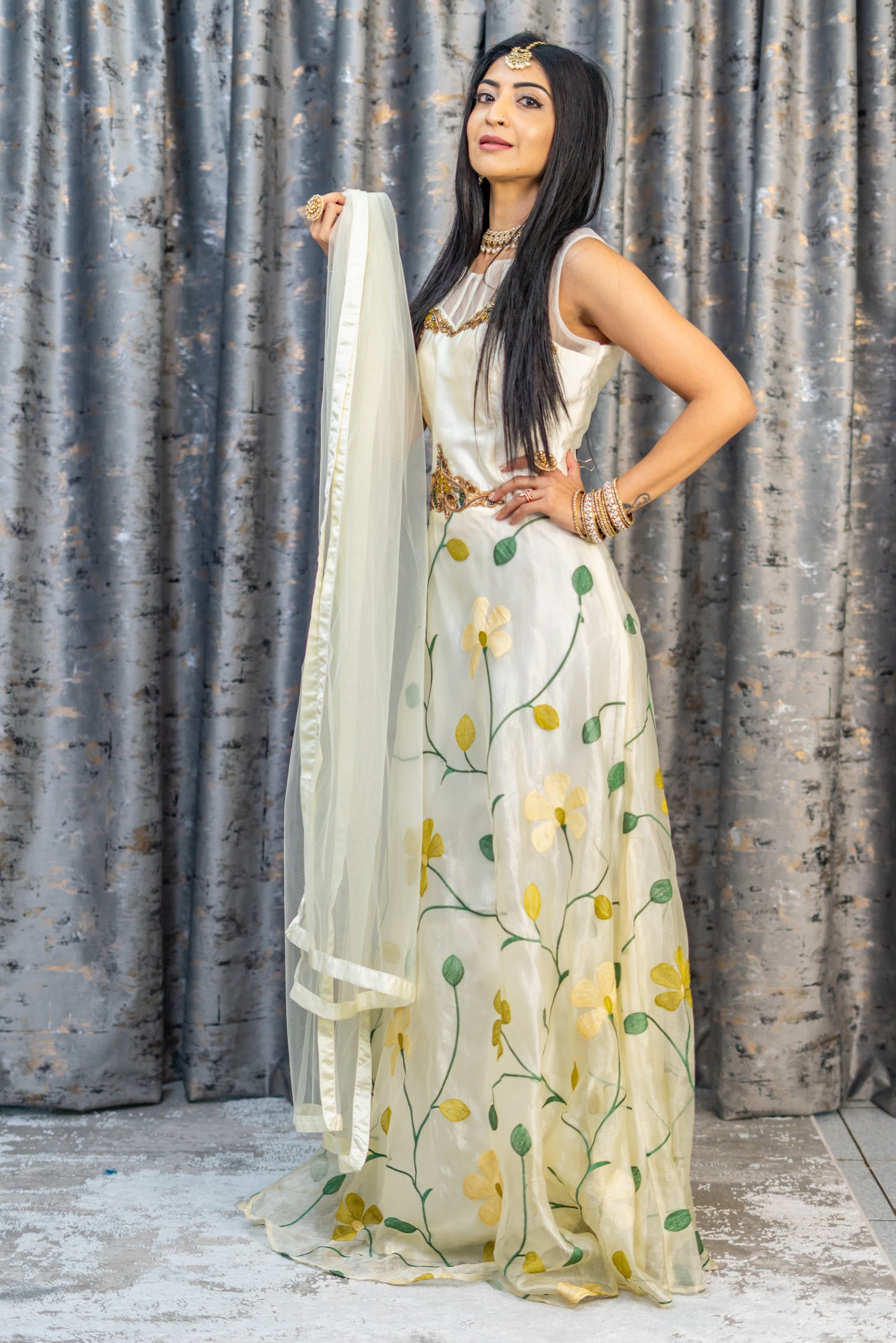 Off White Organza Anarkali Set