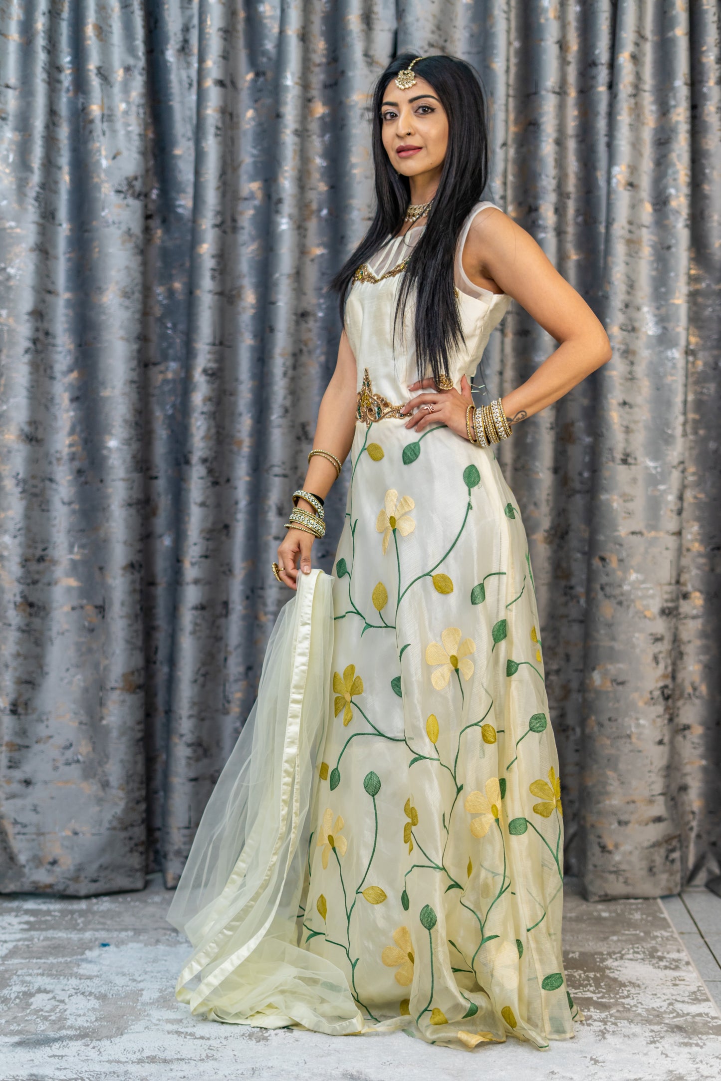 Off White Organza Anarkali Set