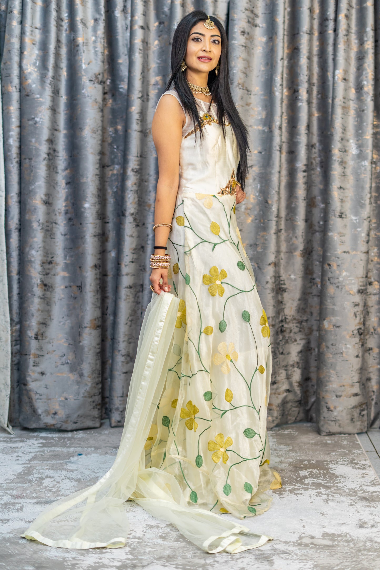 Off White Organza Anarkali Set
